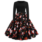 Vintage Round Neck Printed Dress for Christmas