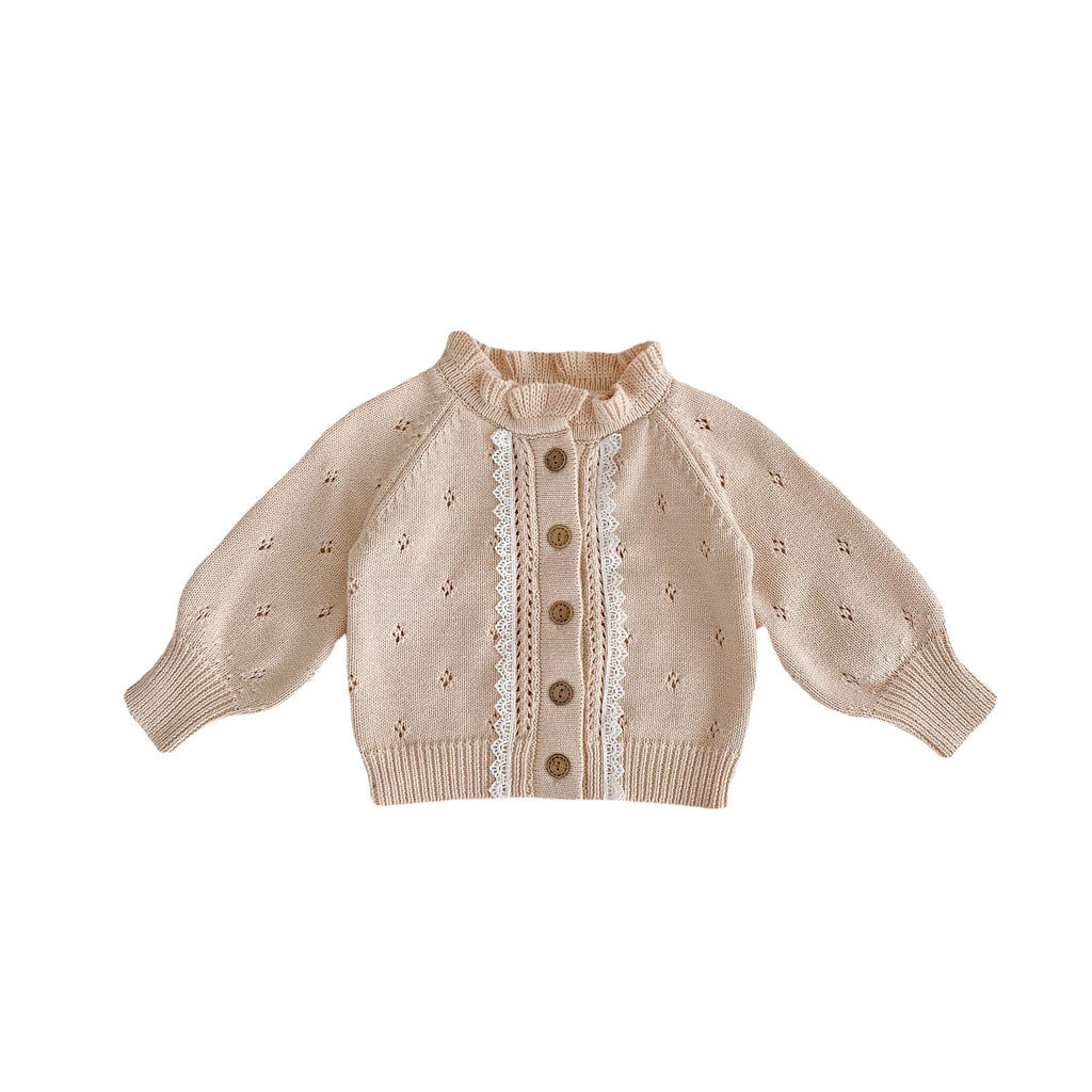 Girls' Lace Knit Jacket with Hollow Fungus Collar