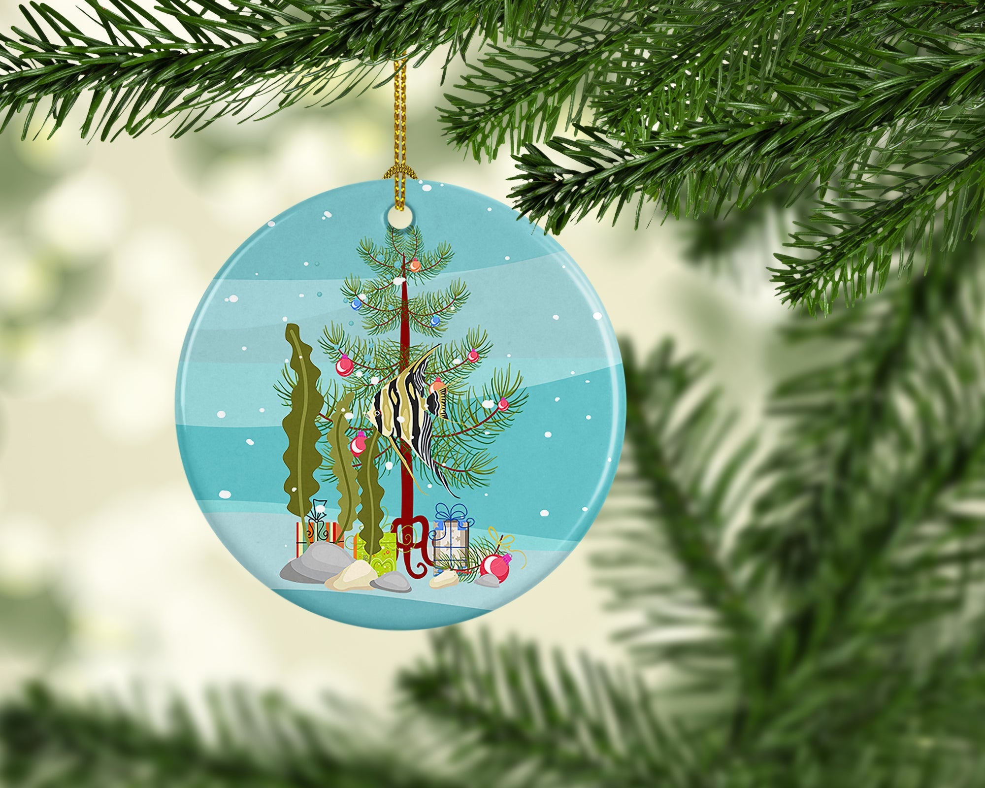 Angelfish Merry Christmas Ceramic Ornament