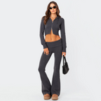 Women's High-Waist Knit Hooded Set: Fashionable Long-Sleeve Top & Trousers