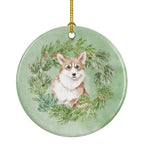Corgi Red Christmas Wreath Ceramic Ornament