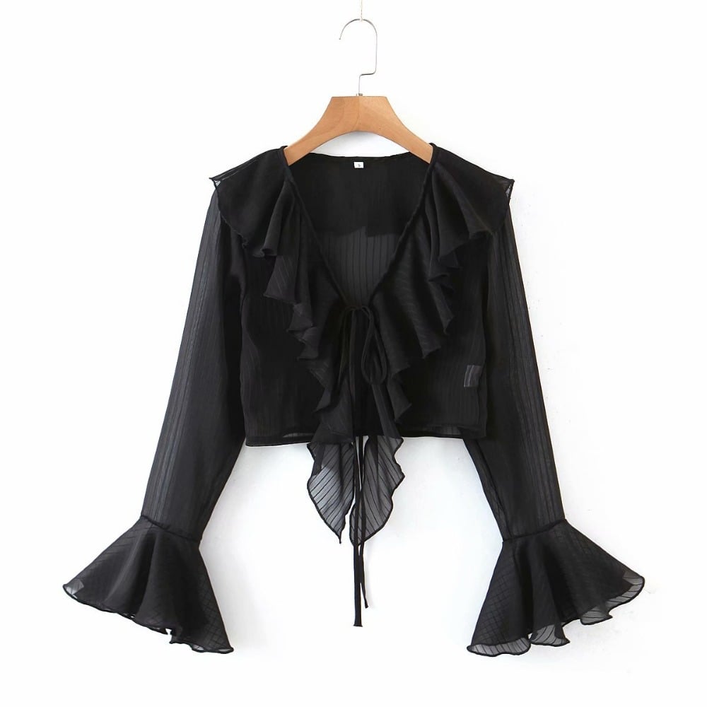 Light Transparent Striped Long Sleeve V-neck Cardigan