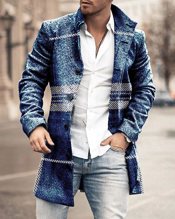 Men's Woolen Stand Collar Medium Long Casual Coat