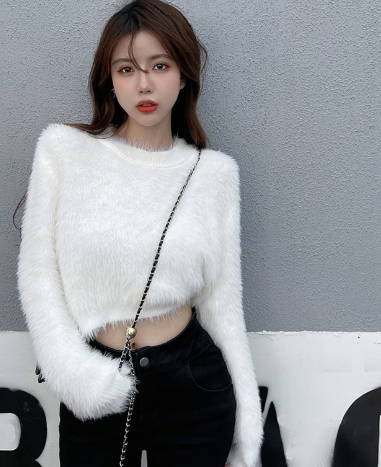 Women's Casual Faux Mink Pullover Sweater Top | Streetwear
