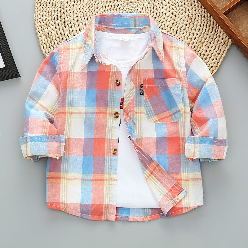 Boys' Long Sleeve Plaid Shirt Jacket for Spring