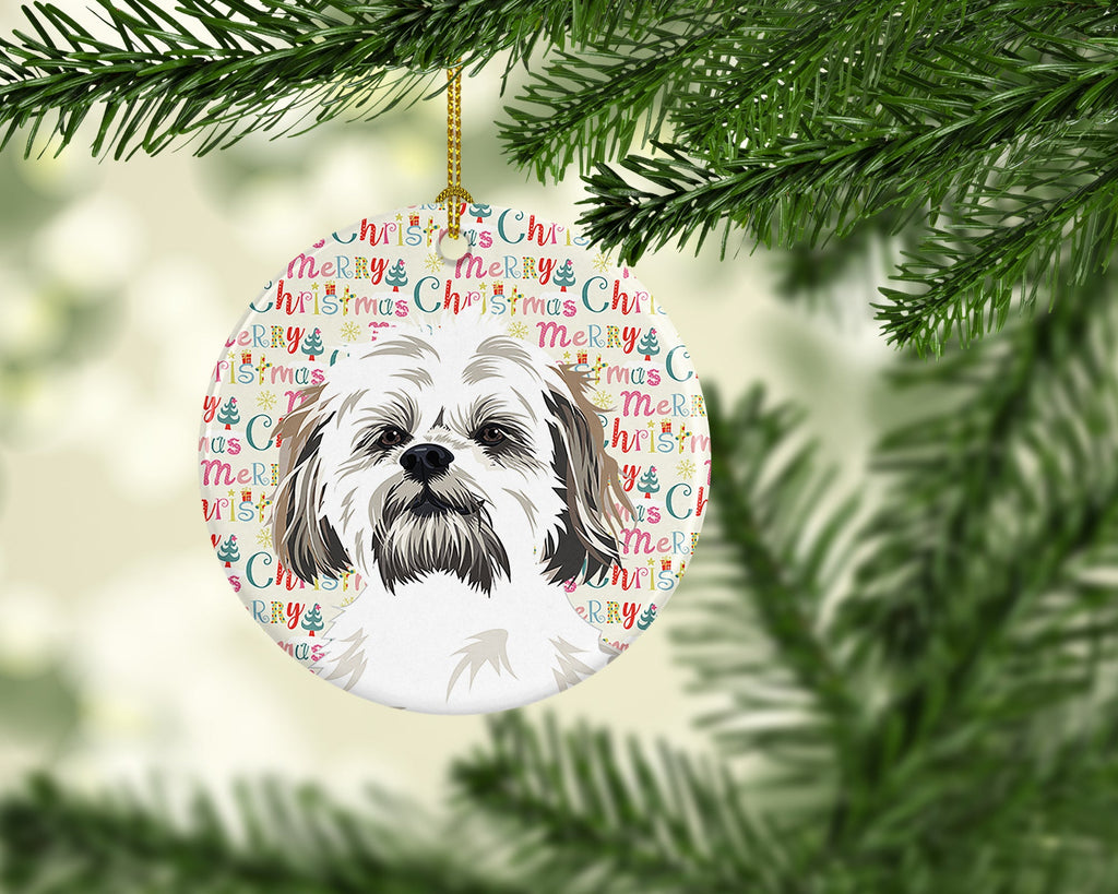 Shih-Tzu Silver Gold and White #1 Christmas Ceramic Ornament