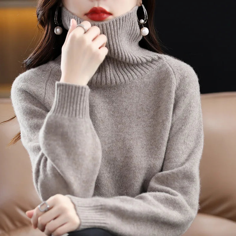 Women's 100% Merino Wool High Neck Sweater Top