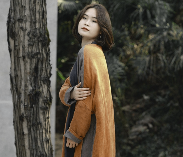 Two-color Linen Trench Coat for Leisure and Zen