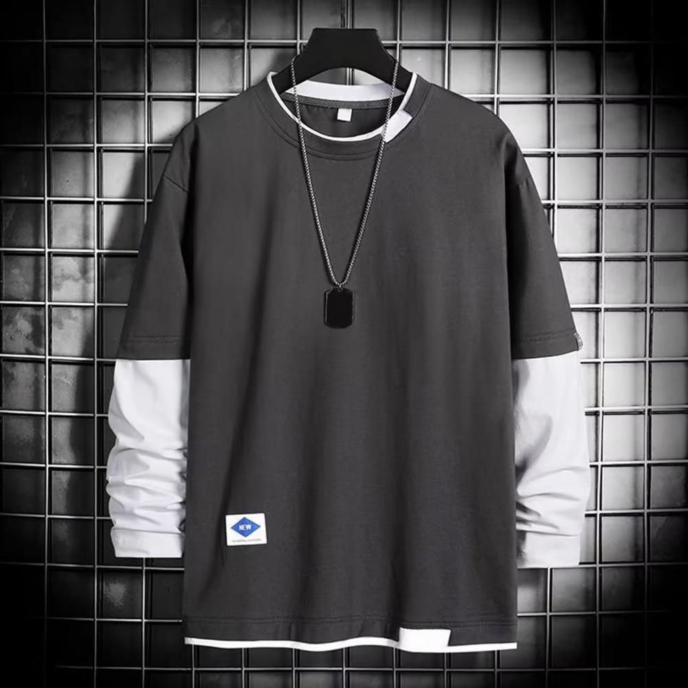 Men's Long Sleeve Two-Piece Pullover with Contrast Color | Streetwear