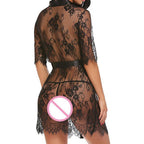 Lace Deep V-Neck Robe with Tie, Lingerie Nightgown