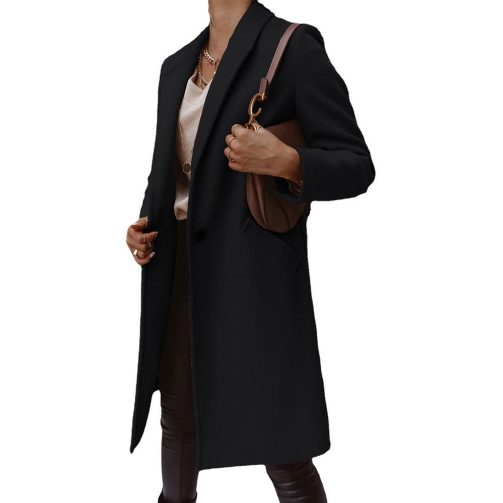 Mid-length Coat with Solid Lapels