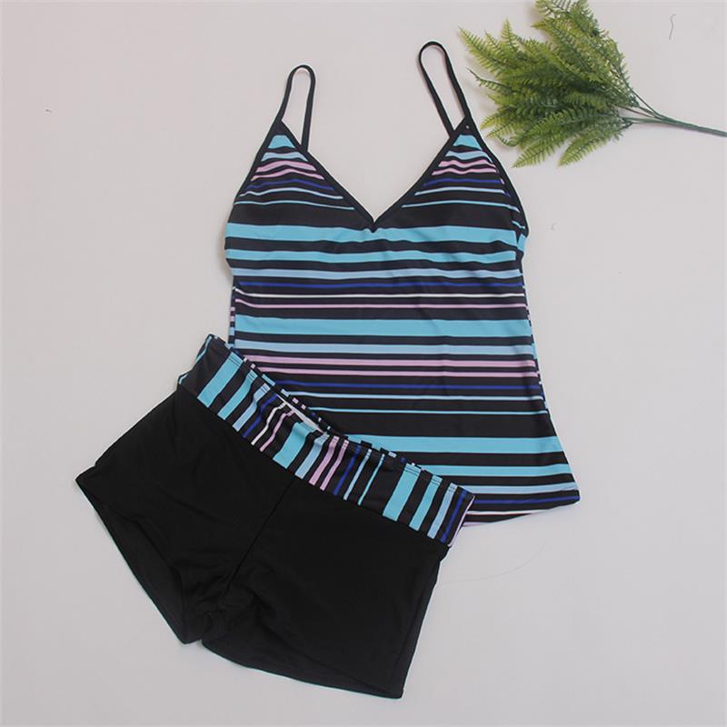Plus Size Striped Tankini Two-Piece Swimwear for Women