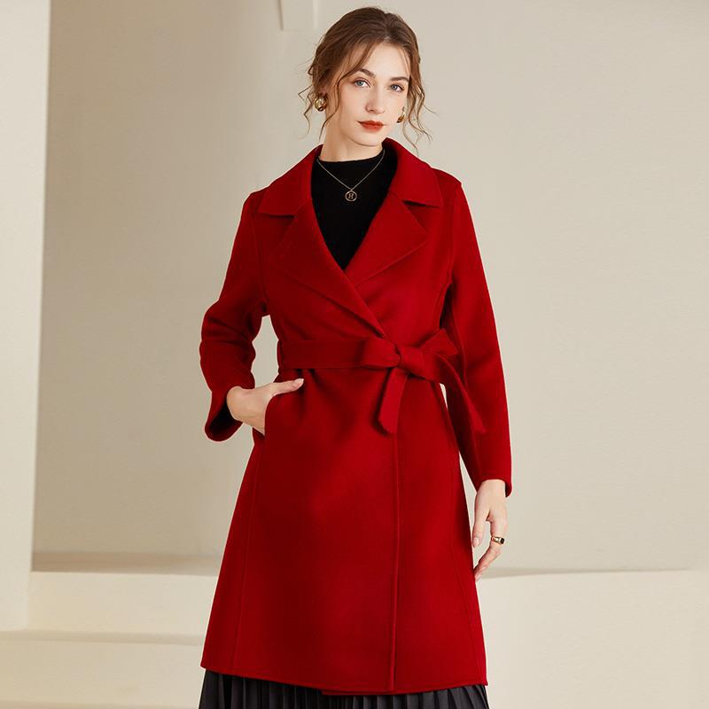 Reversible Mid-length Women's Wool Belted Coat