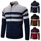 Men's Casual Striped Color Block Stand Collar Sweater