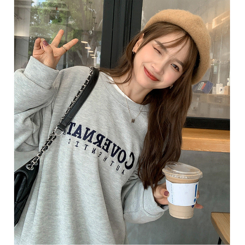 Embroidered Loose Casual Thick Cotton Sweatshirt | Streetwear