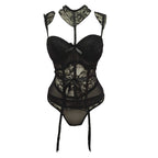 "007 Inspired Corset Outfit with Lace and Stockings"