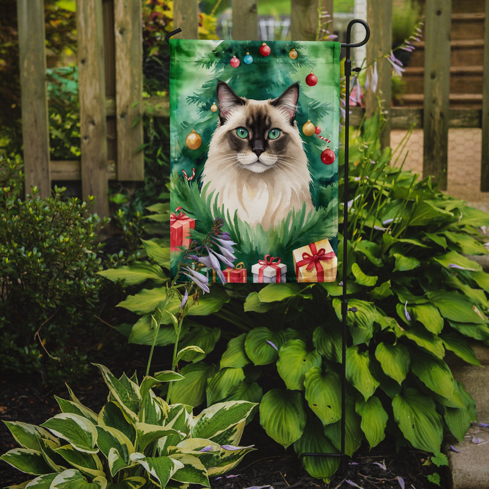 Balinese Cat By the Christmas Tree Garden Flag