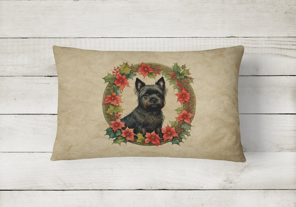 Cairn Terrier Christmas Flowers Throw Pillow