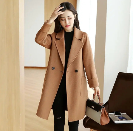 Mid-Length Slimming Woolen Coat for Women