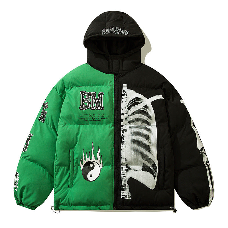 Men's Plus Fleece Hooded Jacket with Stitching Design