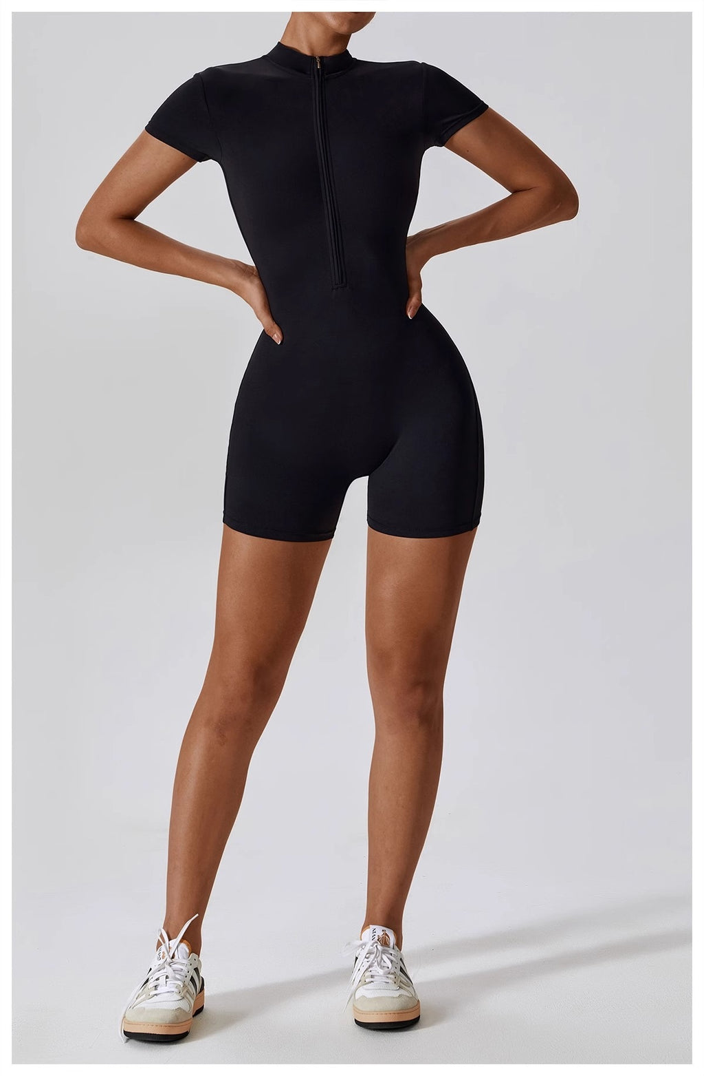 Women's Zip-Up Short Sleeve Yoga Bodysuit