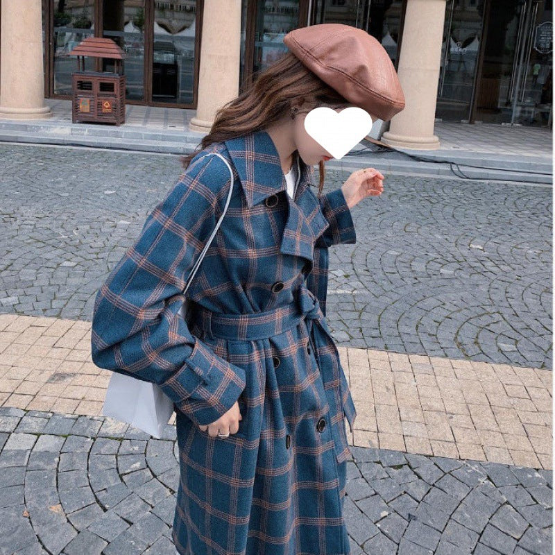 Lightweight French Green Plaid Woolen Coat, Slim Fit
