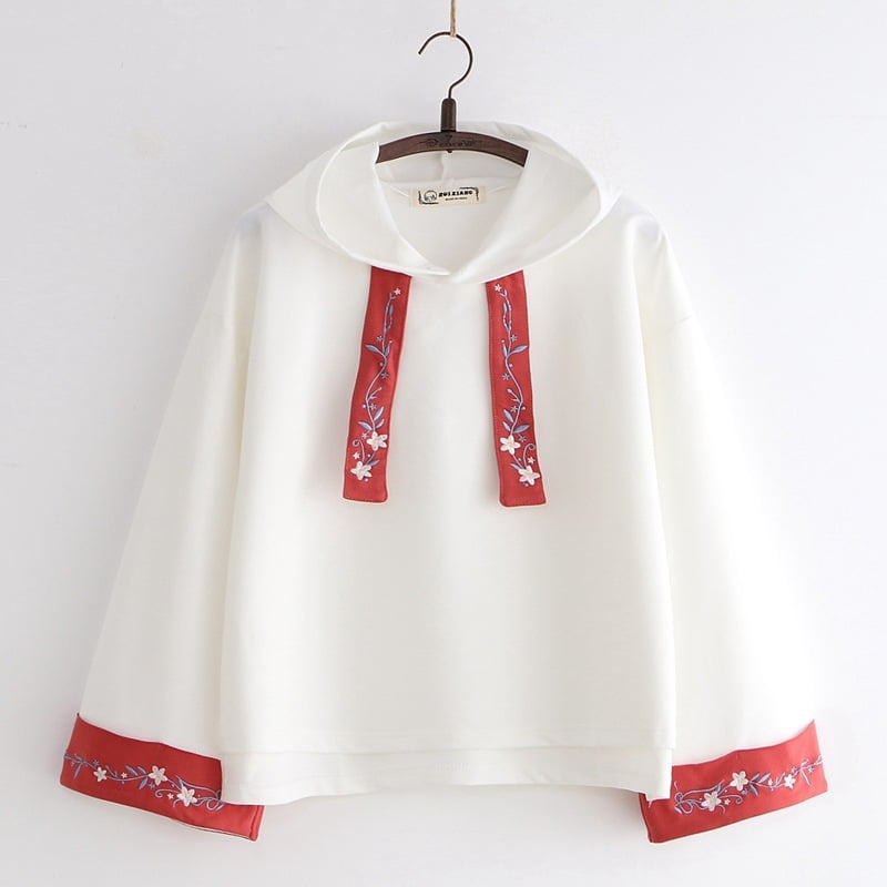 Hooded Solid Color Embroidery Hoodie for Women | Streetwear
