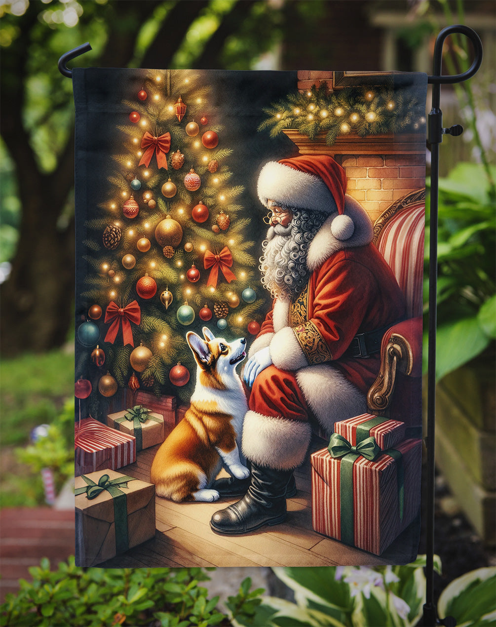 Corgi and Santa Claus Garden Flag