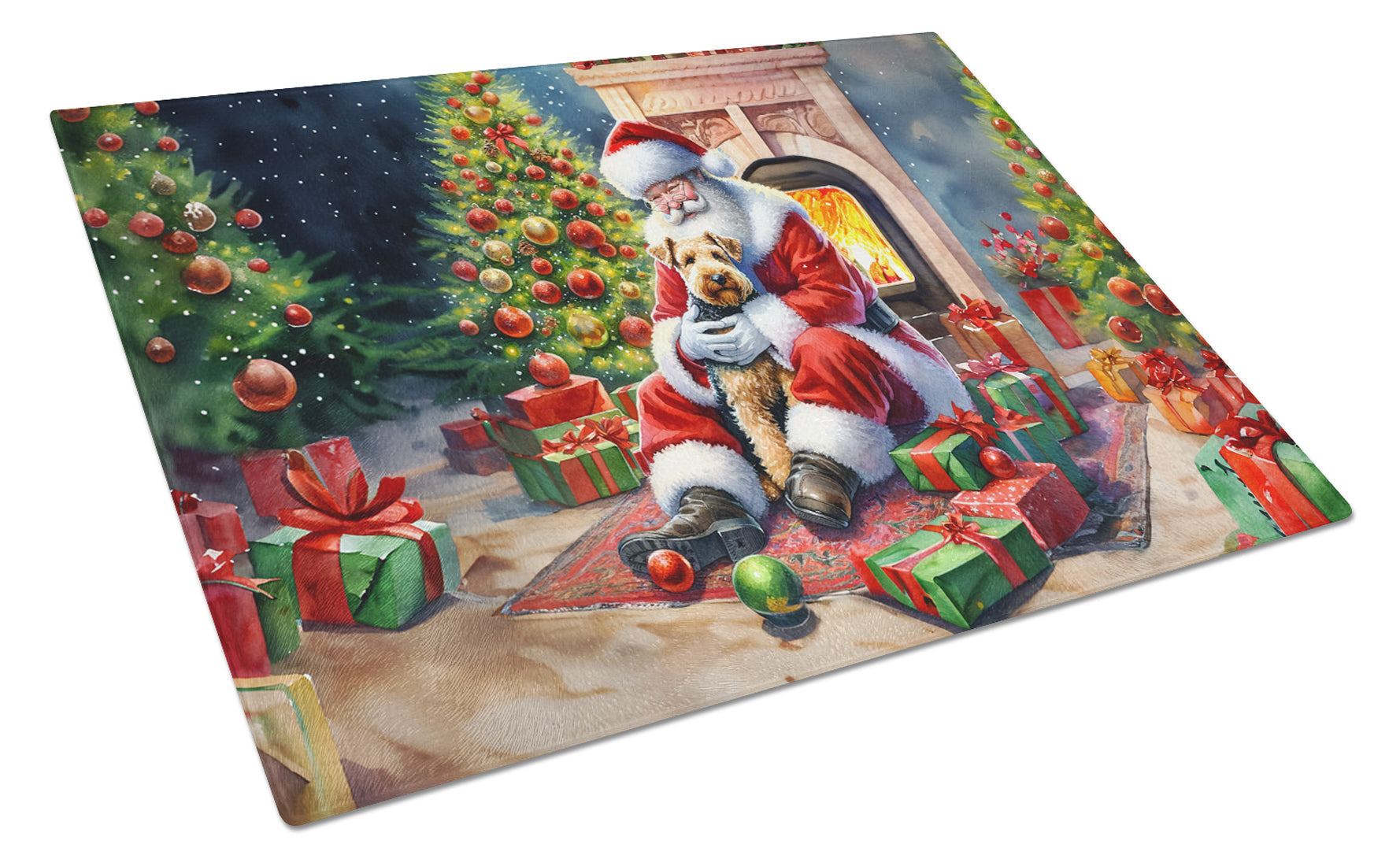 Lakeland Terrier and Santa Claus Glass Cutting Board