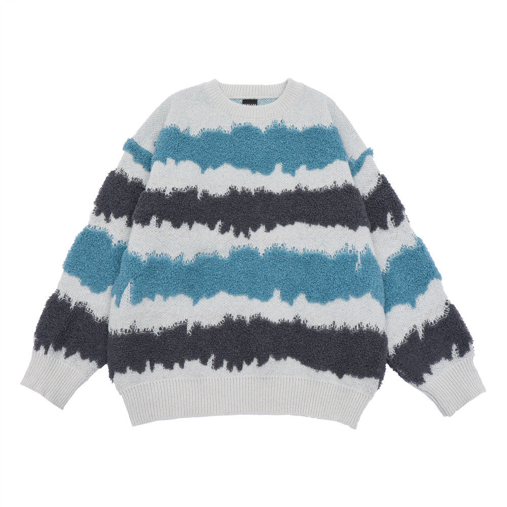 Striped Color-block Jacquard Knit Sweater