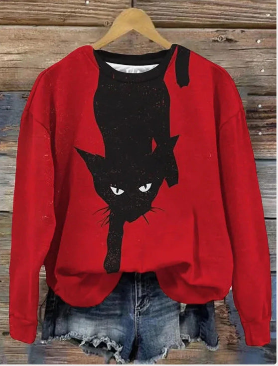 Printed Loose Round Neck Women's Sweater