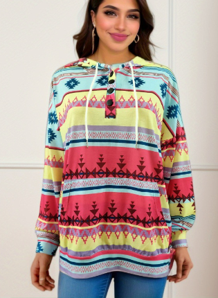 Women's Hooded Sweater Jacket with Fashion Print