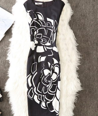 Floral Bodycon Skirt with Mesh Overlay Dress for Women
