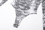 2020 Summer Women's Fashion Print Long Sleeve Bodysuit