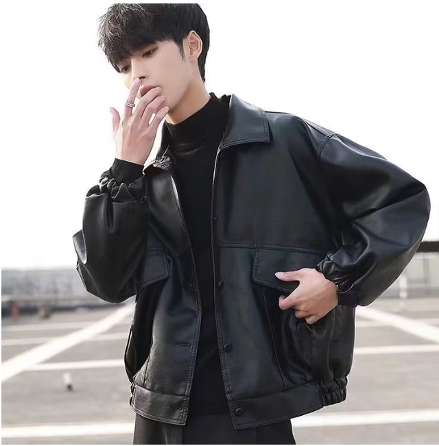 Men's Leather Winter Jacket - Loose Fit (One Piece)