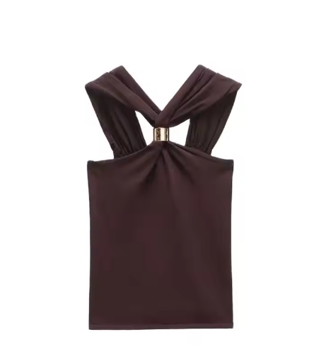 Women's Sexy Backless Halter Top with Design Elements
