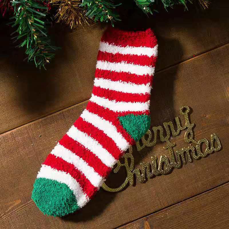 Elderly Elk Half Fleece Christmas Socks for Adults