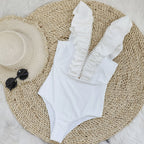Women's White Ruffle One-Piece Swimsuit