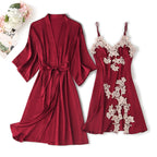 Spring Summer Satin Lingerie Set with Lace Trim
