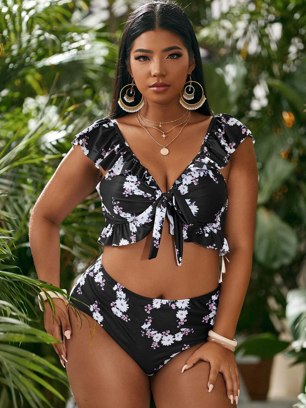 Plus Size High Waist Push Up Bikini Set for Women