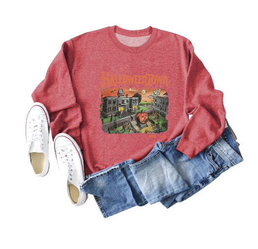 Halloweentown Printed Loose Round Neck Sweater