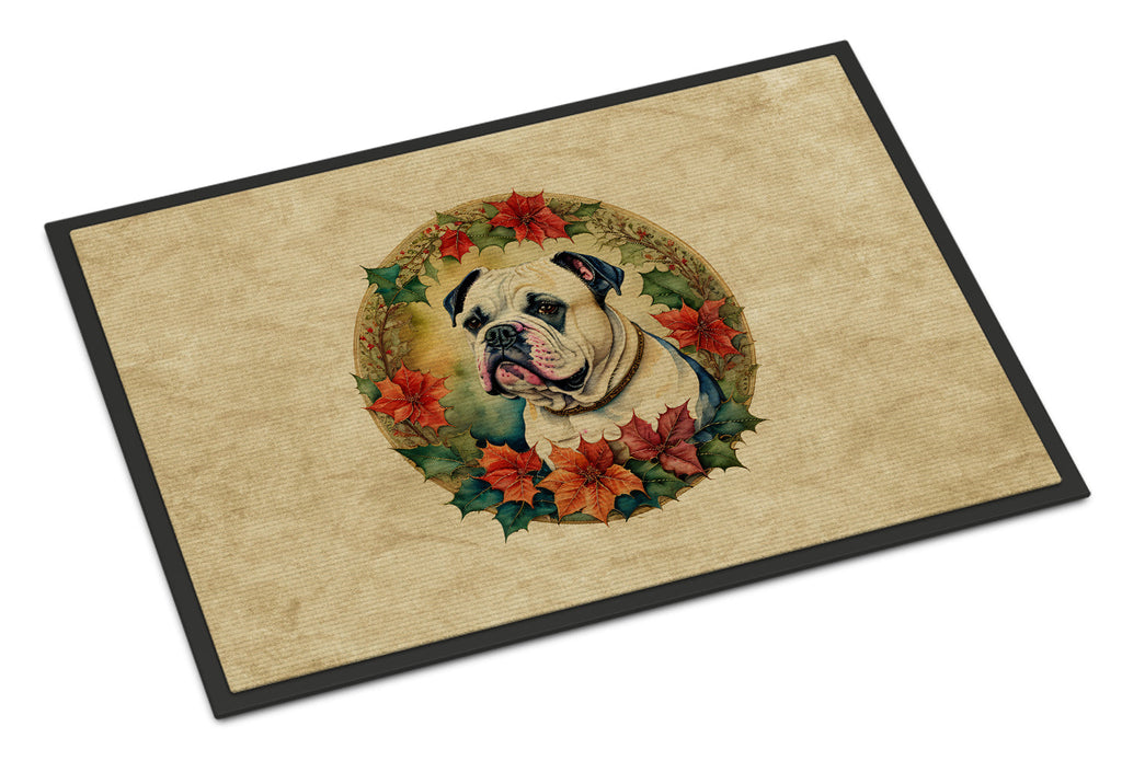 American Bulldog Christmas Flowers Doormat