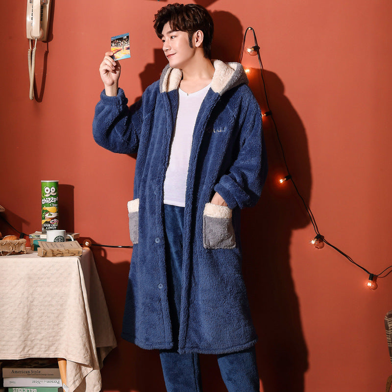Men's Coral Fleece Pajama Set for Autumn and Winter