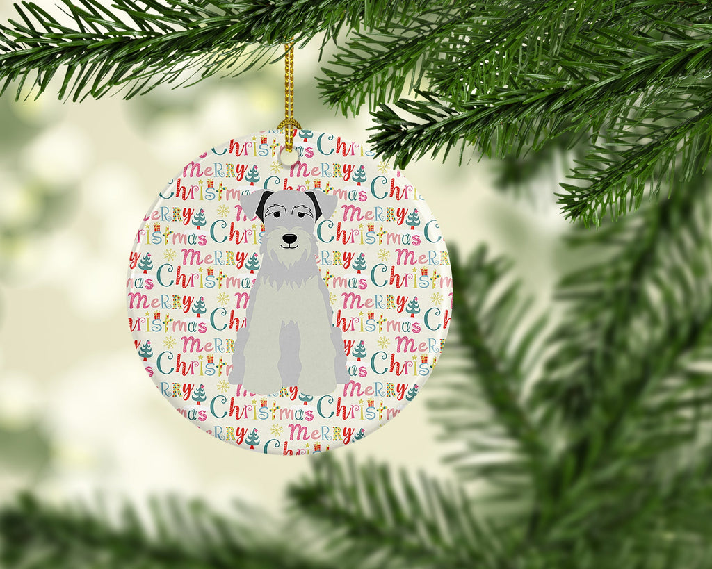 Merry Christmas Miniature Schnauzer White Ceramic Ornament