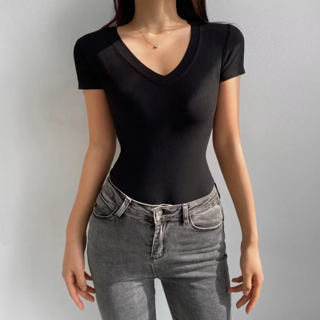 Summer New European Style V-Neck Slim Fit Bodysuit