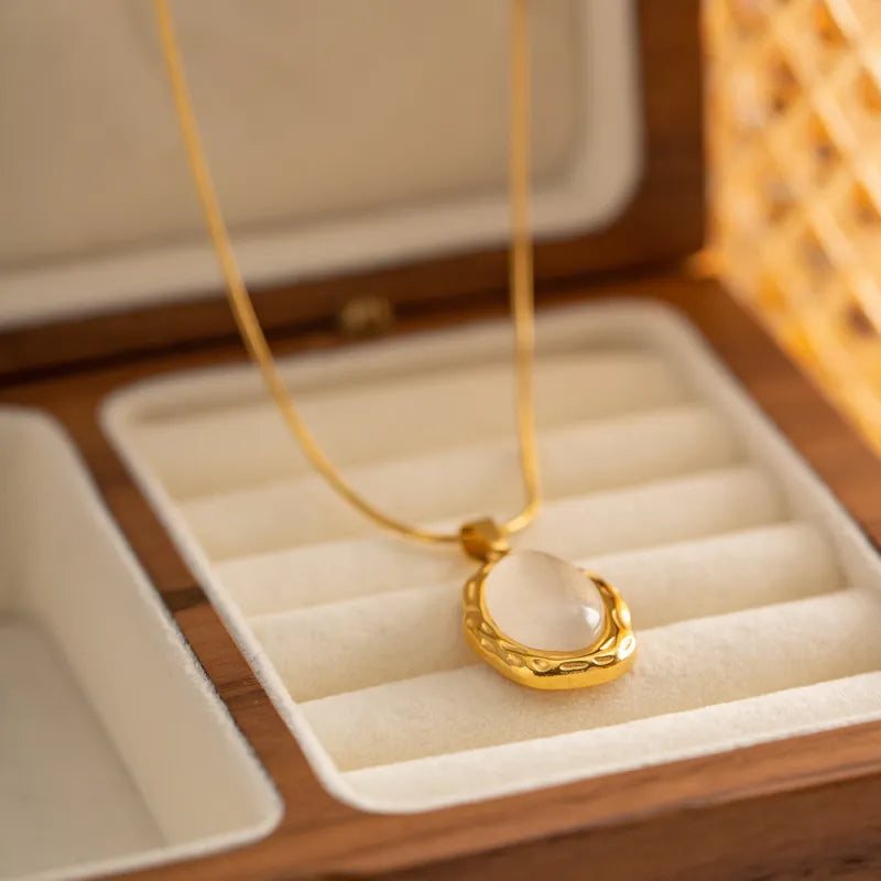 18K Gold-Plated Cat Eye Stone Pendant Necklace