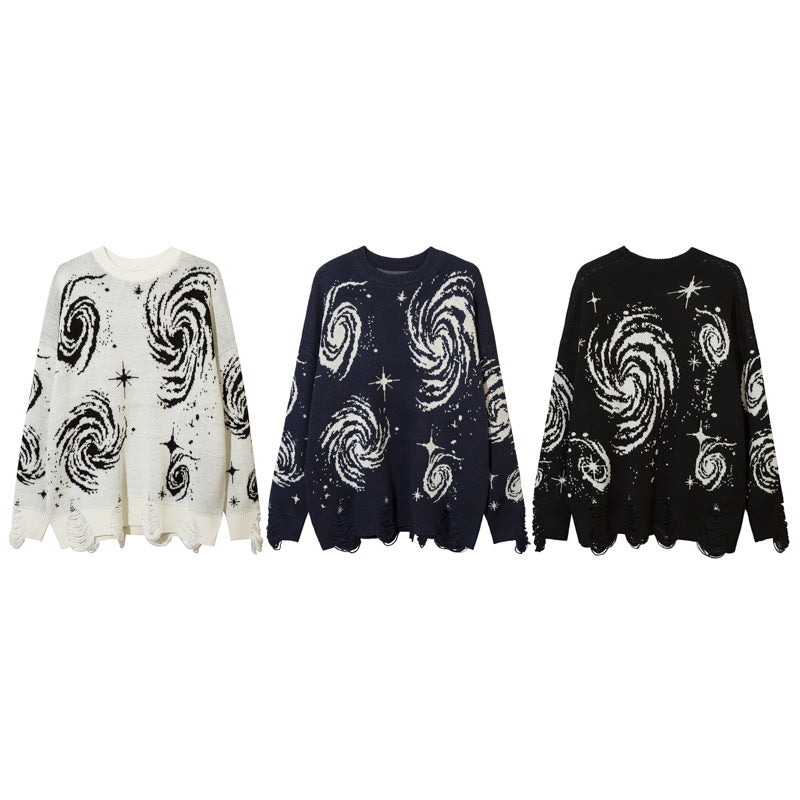 Men's Ripped Sweater with Cosmic Starry Sky Design