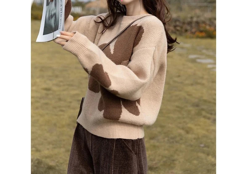 Loose Casual Round Neck Jacquard Pullover Sweater 2023 | Streetwear