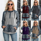 Leopard Print Contrast Color Hooded Sweater Top for Women