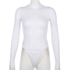 2019 Women's High Neck Sheer Bodysuit with Panels